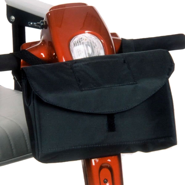A storage bag which attaches to your scooter's armrest