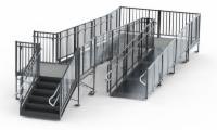 36' Turn Back Commercial Modular Ramp System with 5' x 7' Landing & 36" ADA/IBC Step System (7' Out From Door)